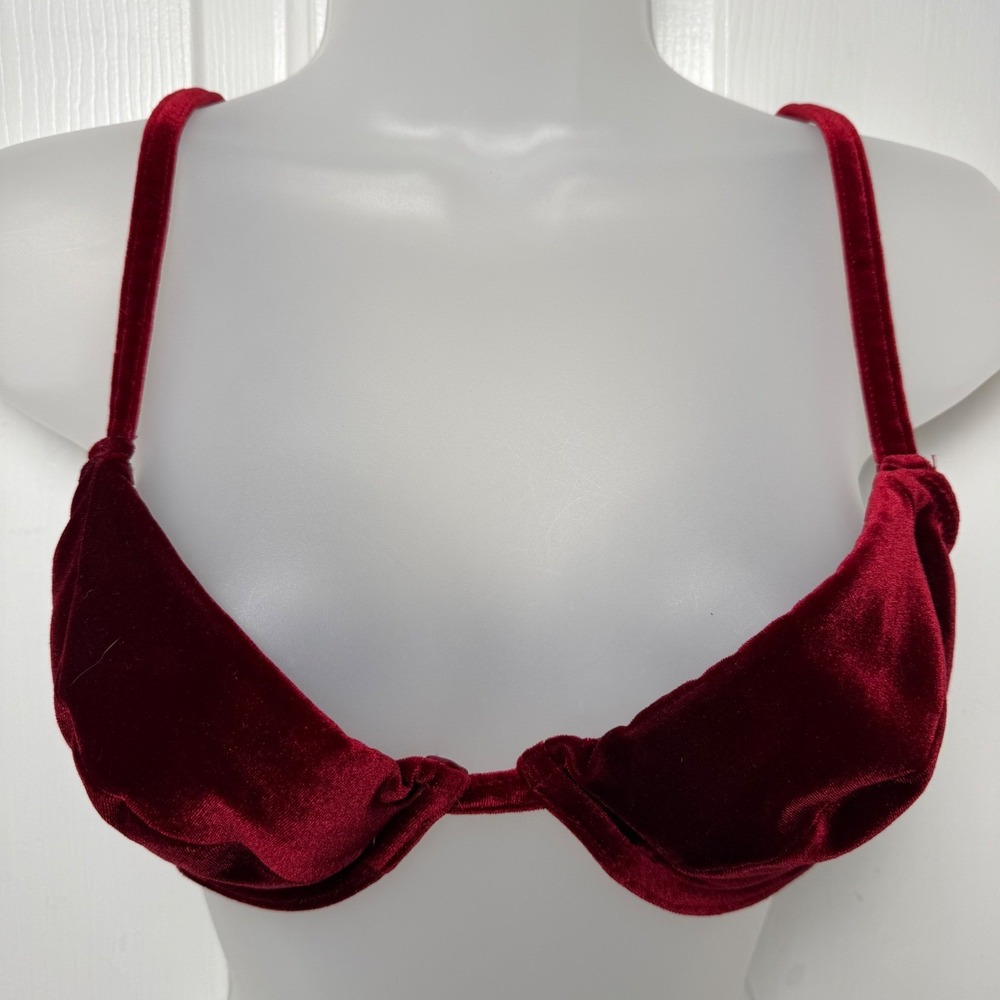 Victoria's Secret Vintage Burgundy Velvet Underwire Bra 34B Made USA Y2K